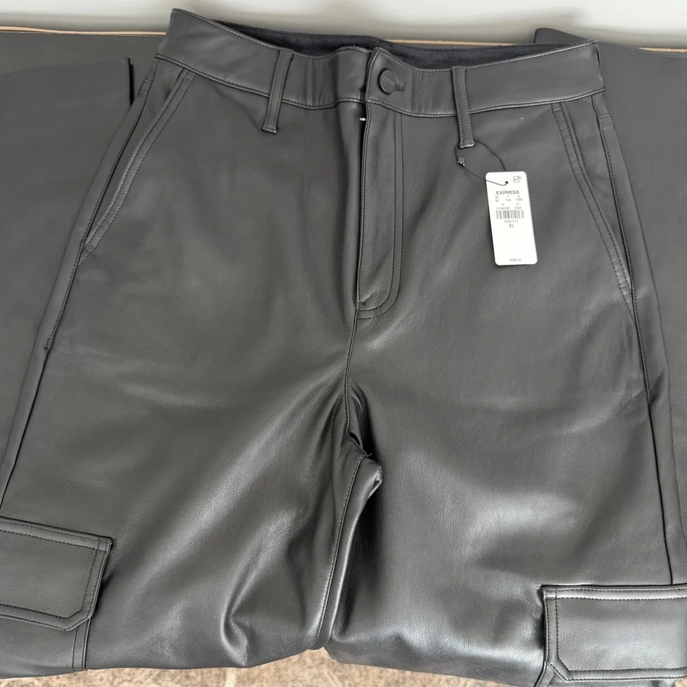 Express Faux Leather Cargo Straight Pants - Picture 1 of 8